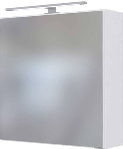 Badmöbel Set inkl. Spiegelschrank LED, 90 cm & Keramik Aufsatzwaschbecken Links TAREE-03 in matt weiß