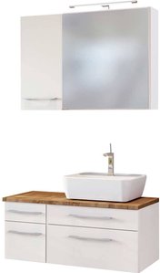 Badmöbel Set inkl. LED-Spiegelschrank 90 cm & Keramik Aufsatzwaschbecken Rechts TAREE-03 in matt weiß
