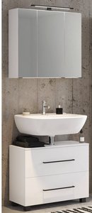 Badezimmer Waschplatz Set 70 cm MANLY-03 in weiß inkl. LED Spiegelschrank
