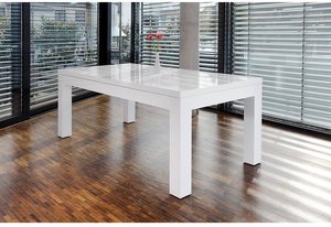 Esstisch weiß Hochglanz mit ausziehbarer Tischplatte - B/T/H: 180/90/75cm