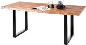 Massivholztisch AMSTERDAM-119, Industrial Design, Tischplatte aus Akazie massiv natur mit Baumkante, BxHxT: ca. 180x77x90 cm