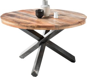 Massivholztisch AMSTERDAM-119 mit Tischplatte aus Mango Wood, naturbelassen, Industrial Look, BxHxT: ca. 130x77x130 cm