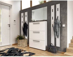 Garderoben Set in weiß mit Schuhschrank, 4 Paneelen und Spiegel UTRERA-01 B/H/T ca. 220/200/19 cm