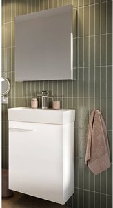 Badezimmer Waschplatz Set inkl. Waschbecken MESSINA-107 in weiß Hochglanz lackiert mit Metallgriffen in weiß, B/H/T ca. 50/200/30 cm