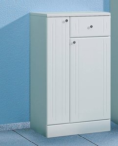 Badezimmer Standschrank in weiß mit weiß Hochglanz NEMI-66, B/H/T: ca. 50/85,4/33 cm