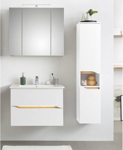 Badezimmer Set mit beleuchtetem Waschtischgriff und Keramik Waschbecken QUEIMADOS-66 in Weiß Glanz mit Weiß Hochglanz, B/H/T ca. 110/200/45 cm