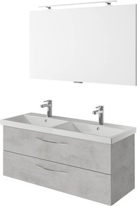 Badezimmer Set mit Doppelwaschbecken und Spiegel in Oxid Hellgrau VILLATORO-66, B/H/T ca. 120/200/45 cm