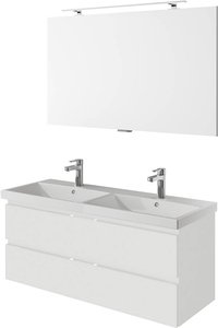Waschplatz Set, grifflos, 120cm breit, in weiß Glanz mit Doppelwaschbecken VILLATORO-66, B/H/T ca. 120/200/45 cm