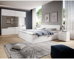 Schlafzimmer Set mit Kleiderschrank und 2 Nachttischen in weiß BIRMINGHAM-83 Liegefläche 160x200 cm