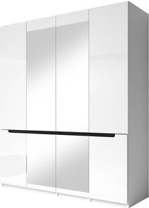 Schlafzimmer Kleiderschrank mit 4 Türen in weiß mit weiß Hochglanz und schwarz HERNING-83, B/H/T ca. 181/213/60 cm