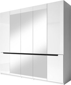 Schlafzimmer Kleiderschrank mit 5 Türen in weiß mit weiß Hochglanz und schwarz HERNING-83, B/H/T ca. 225/213/60 cm