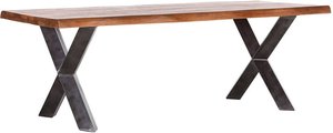 Esszimmertisch in Mango massiv mit Baumkante 240 cm lang TARRAS-123 Gestell in X-Form aus Metall, B/H/T: ca. 240/78/100 cm