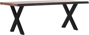 Esszimmertisch in Akazie massiv mit echter Baumkante 240 cm lang TARRAS-123 Metallgestell in moderner X-Form, schwarz lackiert B/H/T: ca. 240/76/100 cm