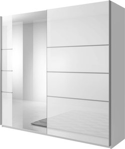 Kleiderschrank mit Spiegel BIRMINGHAM-83 in weiß mit Front in weiß Hochglanz, B/H/T: ca. 180/210/61 cm