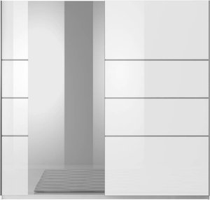 Kleiderschrank mit Spiegel BIRMINGHAM-83 in weiß mit Front in weiß Hochglanz, B/H/T: ca. 200/210/61 cm