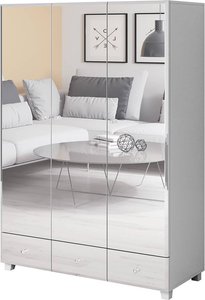 Schlafzimmer Kleiderschrank mit Spiegel Fronten BUCCERI-83 weiß, 3-türig mit 3 Schubkästen, B/H/T: ca. 129/185/55 cm
