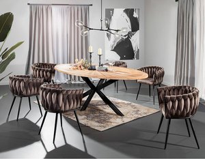 Sitzgruppe Esszimmer Massivholz Esstisch mit 6 Stühlen TARRAS-123 Tisch und Stühle mit Metallgestell