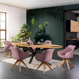 Esszimmer Tischgruppe Esstisch mit Massivholz Tischplatte TARRAS-123 inkl. 6 Stühle in rosa