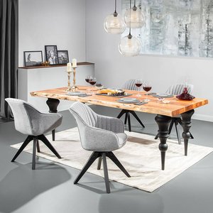 Esszimmer Tischgruppe mit 240 cm Massivholz Esstisch TARRAS-123 inkl. 4 Stühle in grau