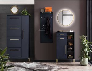 Garderoben Möbel Set inkl. Schuhschrank und LED-Spiegel KELLA-80 in nachtblau, B/H/T: ca. 235,5/200/33,1 cm