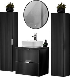 Badmöbel Komplett Set, matt schwarz gerillt, ADELAIDE-56-BLACK, B/H/T ca. 160/200/46,5 cm