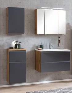 Badezimmer Set mit Waschbecken und LED Beleuchtung, Wotan Eiche Nb. mit matt grau, VASTO-03-GREY, B/H/T ca. 135/200/47 cm