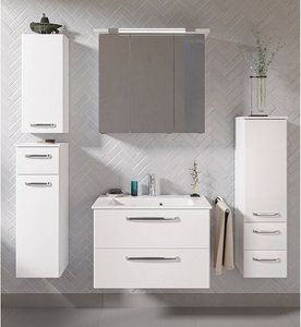 Badezimmer Komplett Set mit Waschbecken aus Mineralmarmor TRENTO-66 in weiß Glanz, B/H/T: ca. 137/200/50 cm