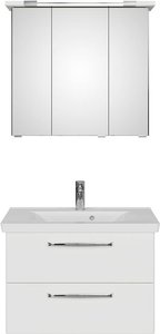 Waschplatz Set Badezimmer mit Mineralmarmor Waschbecken TRENTO-66 in weiß Glanz, B/H/T: ca. 80/200/51 cm
