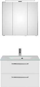Waschplatz Badezimmer mit Glaswaschbecken TRENTO-66 in weiß Glanz, B/H/T: ca. 77/200/50 cm