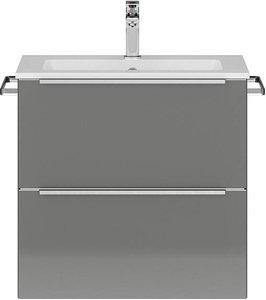 Badezimmer Waschtisch, 61cm breit, mit Waschbecken in Hochglanz grau, Griffleisten edelstahlfarben, PALERMO-136-GREY, B/H/T ca. 61/59,1/48,7 cm