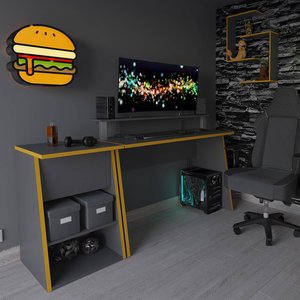Jugendzimmer Set mit Gaming Schreibtisch, Regal und Wandregal, in anthrazit mit orange, ZADAR-10