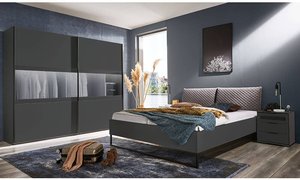 Schlafzimmermöbel Set mit 250cm Kleiderschrank, 180cm Bett und 2 Nachttischen, graphit, AGAETE-43