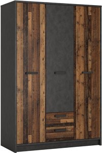 Kleiderschrank Jugendzimmer 3-türig NELSON-129 in grau mit Holz Nb., B/H/T ca. 128/196/60 cm