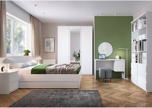 Schlafzimmer Komplett Set mit 140cm Bett und 3-türigem Kleiderschrank, 9-teilig, in weiß FORTALEZA-129