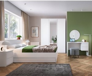 Schlafzimmermöbel Komplett Set mit 140cm Bett und 3-türigem Kleiderschrank, 7-teilig, in weiß FORTALEZA-129