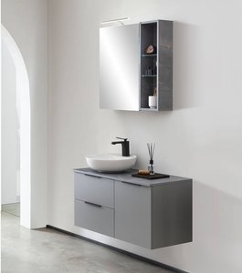 Waschplatz Set mit Keramik Aufsatzwaschbecken und Beleuchtung ALMATY-80 in grau, B/H/T: ca. 92,3/200/45 cm