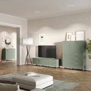 Wohnwand mit Sideboard in grün inkl. 2 Fußvarianten, KARITSA-01