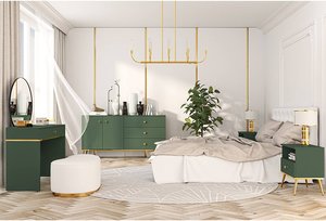 Schlafzimmer Set, 4-teilig, FASANO-131, in grün mit Schminktisch, Kommode & 2 Nachtschränken