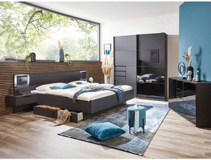 Schlafzimmer Set BRIXEN-43 mit Bett 160x200cm inkl. Nachtschrank in graphit mit schwarz
