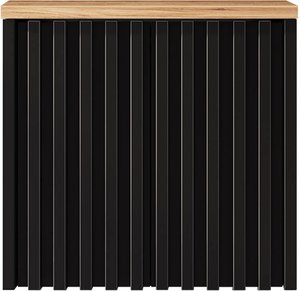 Waschtischunterschrank 60 cm 2 Türen mit Waschtischplatte in Eiche Nb. NANTES-107 in schwarz mit Lamellenfront, B/H/T: ca. 60,4/58,5/45,5 cm