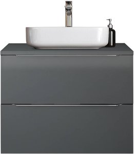 Waschtisch 80cm mit Aufsatz-Waschbecken, grau Hochglanz mit Eiche Nb., AMARILLO-147-GREY