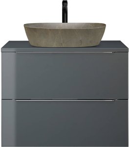 Waschtisch 80cm mit Aufsatz-Waschbecken, grau Hochglanz mit Eiche Nb., AMARILLO-147-GREY