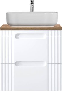 Waschtischunterschrank 60cm mit Aufsatzwaschbecken FAIRFIELD-56 weiß mit Eiche Nb., B/H/T ca. 60,4/78,5/46 cm
