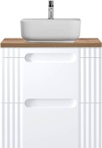 Waschtischunterschrank 60cm mit Aufsatzwaschbecken FAIRFIELD-56 weiß mit Eiche Nb., B/H/T ca. 60,4/78,5/46 cm
