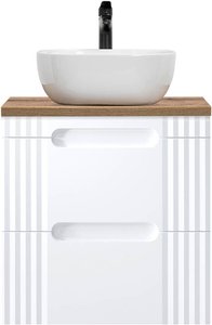 60cm Waschtischunterschrank mit Aufsatzwaschbecken FAIRFIELD-56 weiß mit Eiche Nb., B/H/T ca. 60,4/79,5/46 cm
