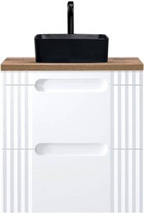 60cm Waschtischunterschrank mit Aufsatzwaschbecken in schwarz FAIRFIELD-56 weiß mit Eiche Nb., B/H/T ca. 60,4/77,5/46 cm