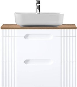80cm Waschtischunterschrank mit Aufsatzwaschbecken FAIRFIELD-56 weiß mit Eiche Nb., 80,4/78,5/46 cm
