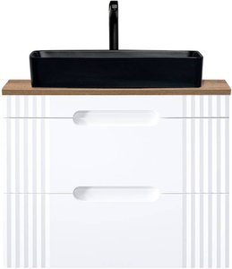 Waschtischunterschrank 80cm mit Aufsatzwaschbecken in schwarz FAIRFIELD-56 weiß mit Eiche Nb., B/H/T ca. 80,4/75,5/46 cm