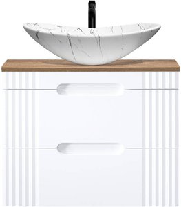 Waschtischunterschrank 80cm mit Aufsatzwaschbecken FAIRFIELD-56 weiß mit Eiche Nb., B/H/T ca. 80,4/79/46 cm