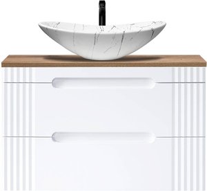 Waschtischunterschrank 100cm mit Aufsatzwaschbecken FAIRFIELD-56 weiß mit Eiche Nb., B/H/T ca. 100,4/79/46 cm